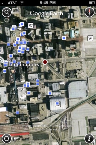 Screenshot of Google Earth iPhone App Showing Information Overlay Icons