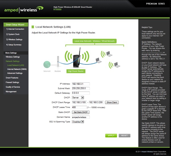 LAN Settings page